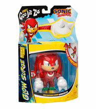 Load image into Gallery viewer, Goo Jit Zu Sonic Glow Surge - Knuckles figure in packaging, glow-in-the-dark feature, stretchy and durable toy.
