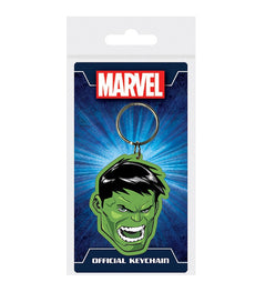Incredible Hulk rubber keychain with Marvel branding, featuring vivid green design.
