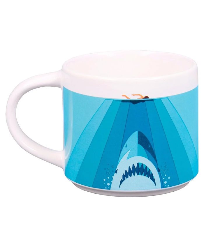 Jaws Mug featuring iconic artwork with shark design from the classic movie.