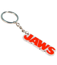 Load image into Gallery viewer, Jaws keyring with bold red logo design.
