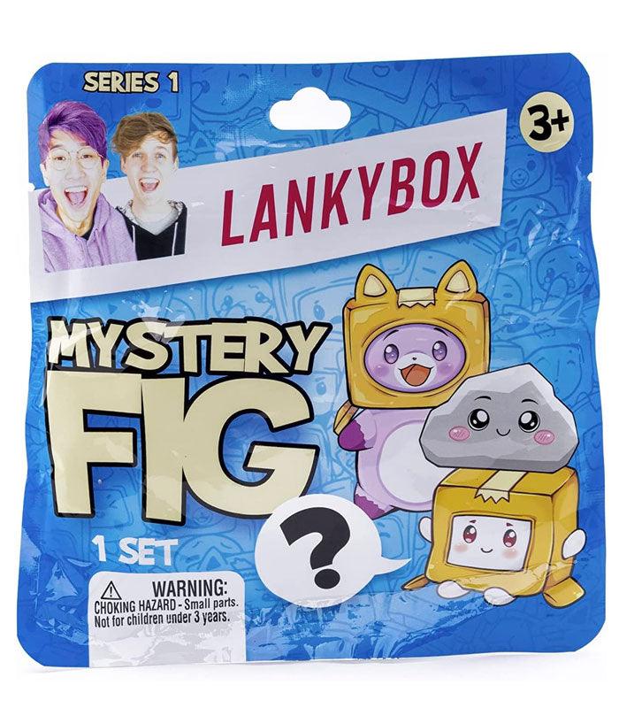 Lankybox Series 1 Mystery Fig package featuring collectible characters Foxy, Rocky, and Boxy.