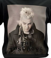 Load image into Gallery viewer, Officially licensed Lost Boys t-shirt featuring Kiefer Sutherland as David, medium size.
