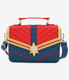 Loungefly Marvel Captain Marvel Crossbody Bag with star emblem and faux leather design.