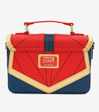 Load image into Gallery viewer, Loungefly Marvel Captain Marvel Crossbody Bag with bold red, blue design and star emblem.
