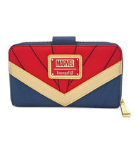 Load image into Gallery viewer, Loungefly Marvel Captain Marvel Wallet/Purse with bold red, blue, and gold design and star emblem.
