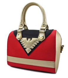 Loungefly Marvel Dark Phoenix Handbag with fiery red and black design, faux leather, and phoenix emblem.