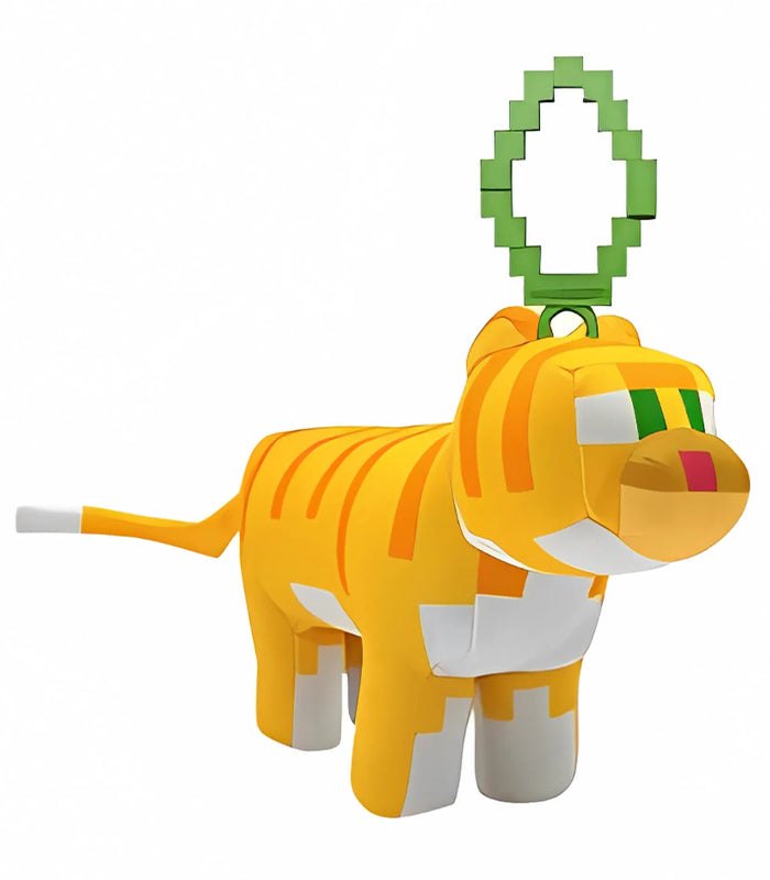 Minecraft 5 Inch Cat Bag Hanger Plush with clip-on pixelated design.