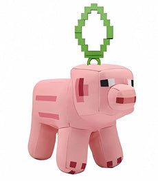 Minecraft 5 Inch Pig Bag Hanger Plush with clip attachment, featuring authentic pixelated design.