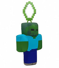 Load image into Gallery viewer, Minecraft 5 Inch Zombie Bag Hanger Plush with clip and pixelated design.
