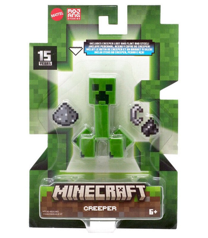 Minecraft 3.25-inch Creeper action figure in packaging, articulated limbs, iconic green pixelated design.