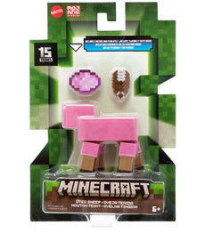Minecraft 3.25-inch Dyed Sheep action figure in vibrant packaging with pixelated design.