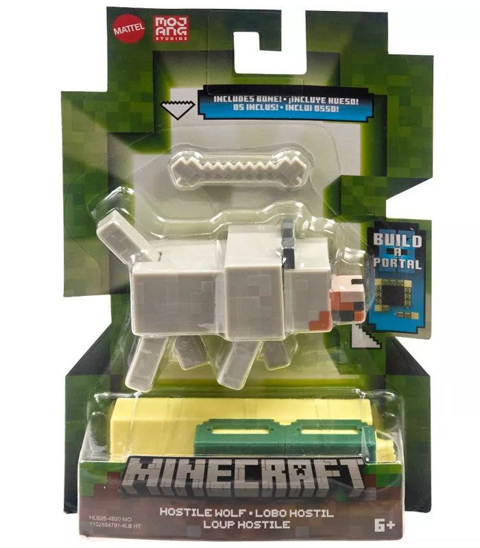 Minecraft 3.25-inch Hostile Wolf action figure with articulated joints for dynamic play and display.