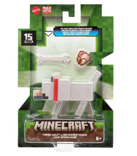 Load image into Gallery viewer, Minecraft 3.25-inch Tamed Wolf action figure in packaging, featuring articulated design and red collar.
