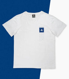 Official PlayStation Japanese-inspired t-shirt, white, small size, featuring original logo and minimalist design.