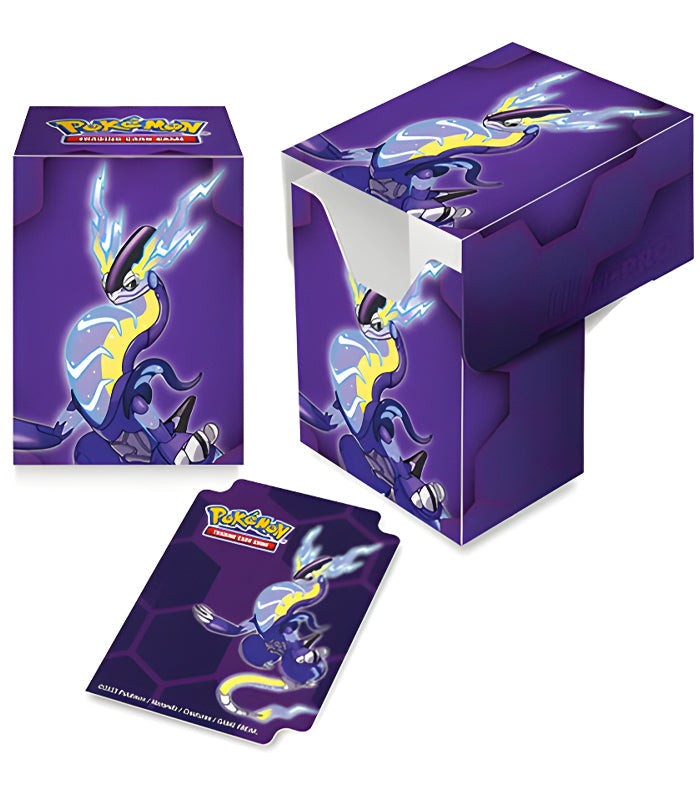 Pokemon Ultra Pro Miraidon Deck Box with vibrant Koraidon artwork and matching deck divider.