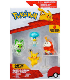 Pokemon Battle Figure Multipack featuring Pikachu, Fuecoco, Sprigatito, Quaxly in packaging.