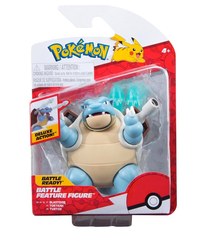 Pokemon Battle Figures - Blastoise in packaging, featuring detailed design with water cannons and durable materials.