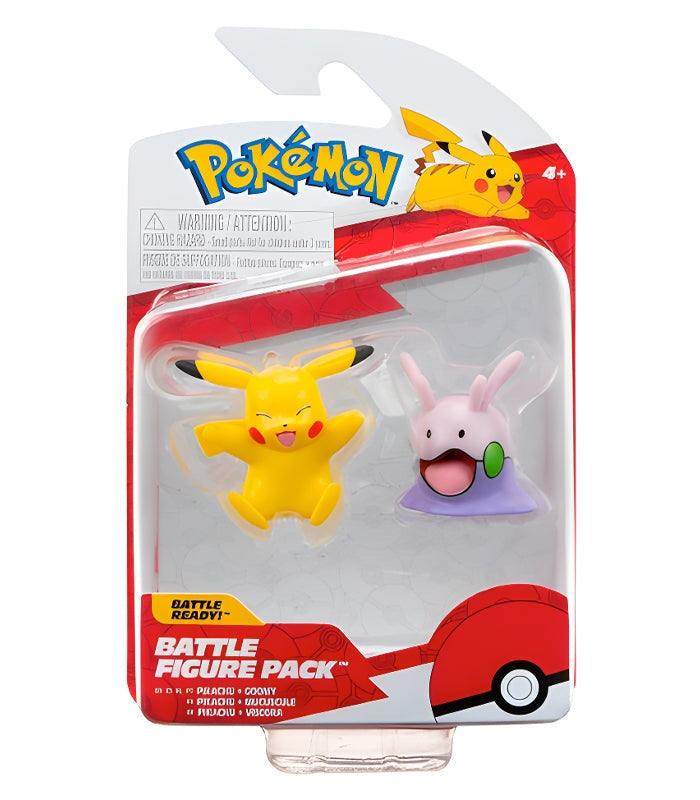 Pokemon Battle Figures Pikachu and Goomy set in packaging, showcasing Pikachu and Goomy figures.