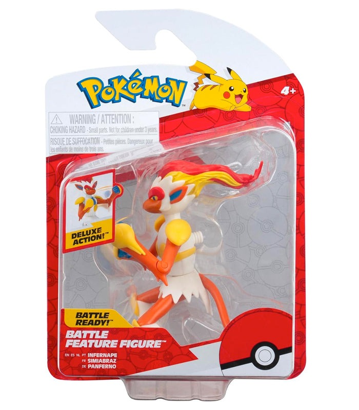 Pokemon Battle Figures - Infernape in dynamic pose, showcasing fiery mane and combat stance, packaged for collectors.