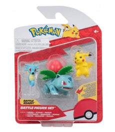 Pokemon Battle Figures - Ivysaur, Horsea, and Pikachu set in dynamic packaging.