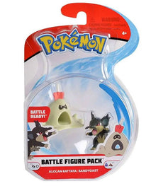 Pokemon Battle Figures pack featuring Alolan Rattata and Sandygast in dynamic poses.