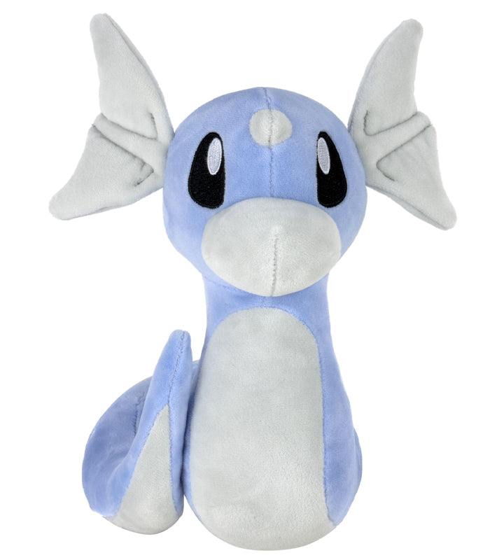 Dratini 8" plush toy featuring blue scales and wide-eyed expression, perfect for Pokémon fans and collectors.