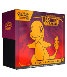 Pokemon TCG Scarlet & Violet Obsidian Flames Elite Trainer Box featuring Charmander design.