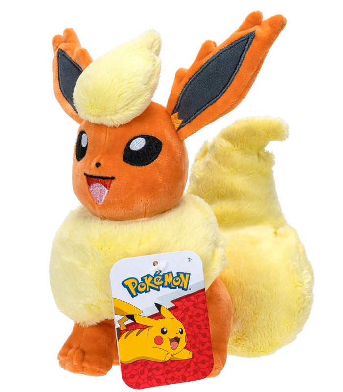 Pokemon 8" Plush Flareon with soft fiery-red fur and expressive eyes.