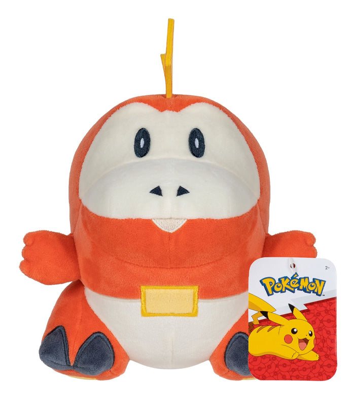Pokemon 8" Plush - Fuecoco with red and yellow colors, soft material, and cheerful design.