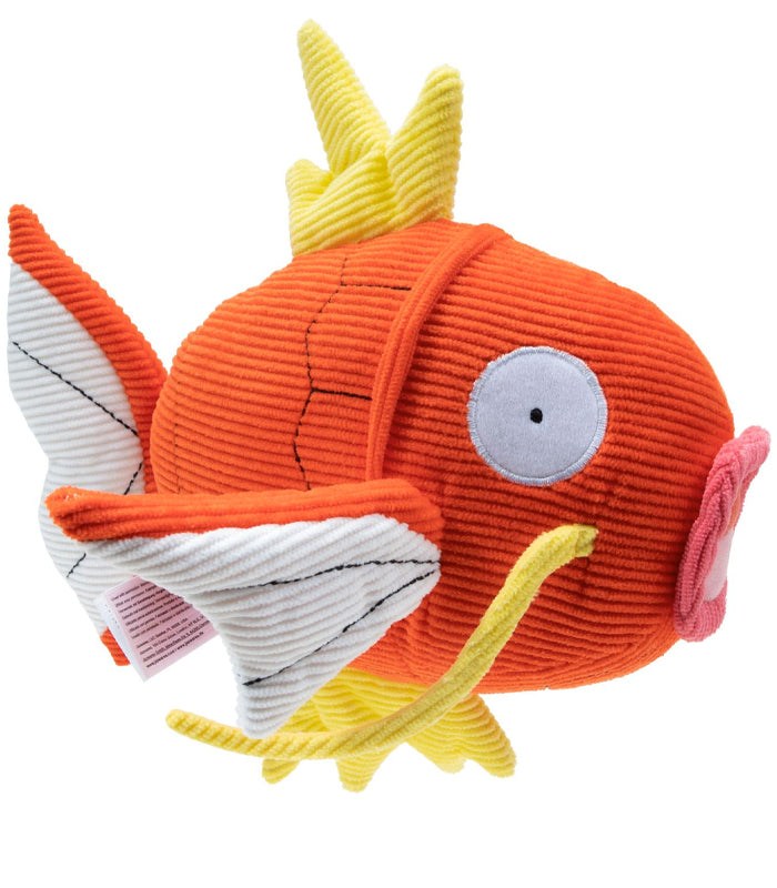 Pokemon 8" corduroy plush Magikarp with vibrant orange scales and expressive eyes.