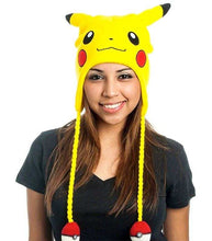 Load image into Gallery viewer, Pokemon Laplander Pikachu Beanie featuring Pikachu&#39;s face, rosy cheeks, pointy ears, and Poké Ball tassels.
