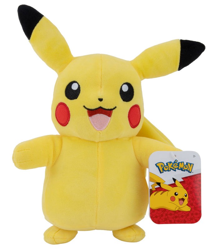 Pikachu 8" plush standing with rosy cheeks and pointy ears, representing the iconic Pokémon character.