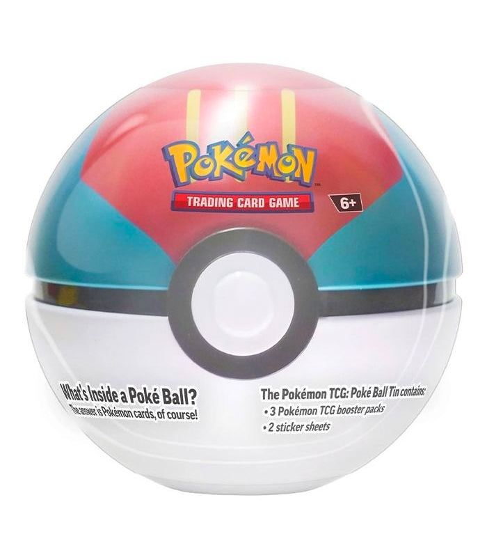 Pokemon TCG Series 9 Lure Ball Tin with booster packs and stickers, collector's item.