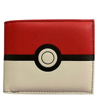 Load image into Gallery viewer, Pokemon Pokeball Bi-Fold Wallet with stitched Poké Ball patch and color-blocking design.
