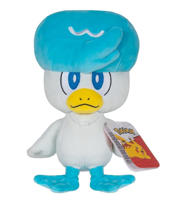Pokemon 8" Plush - Quaxly with blue and white colors, sailor's hat, and expressive eyes.