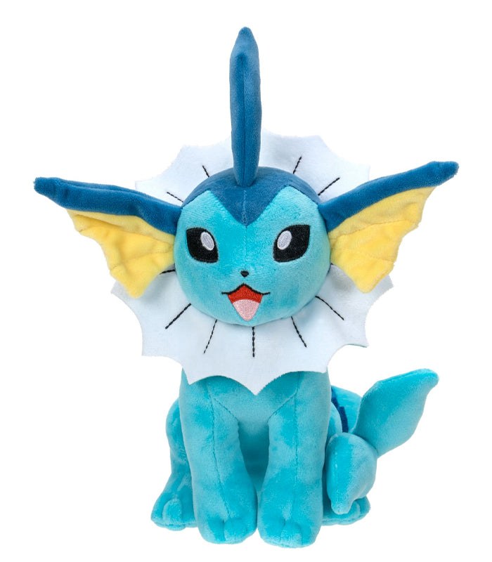 Vaporeon 8" plush Pokemon toy with detailed aquatic features and soft materials.