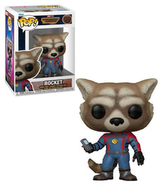 Marvel Guardians of the Galaxy 3 Pop! Vinyl Figure of Rocket, featuring detailed design and iconic outfit, standing 3.75 inches tall.