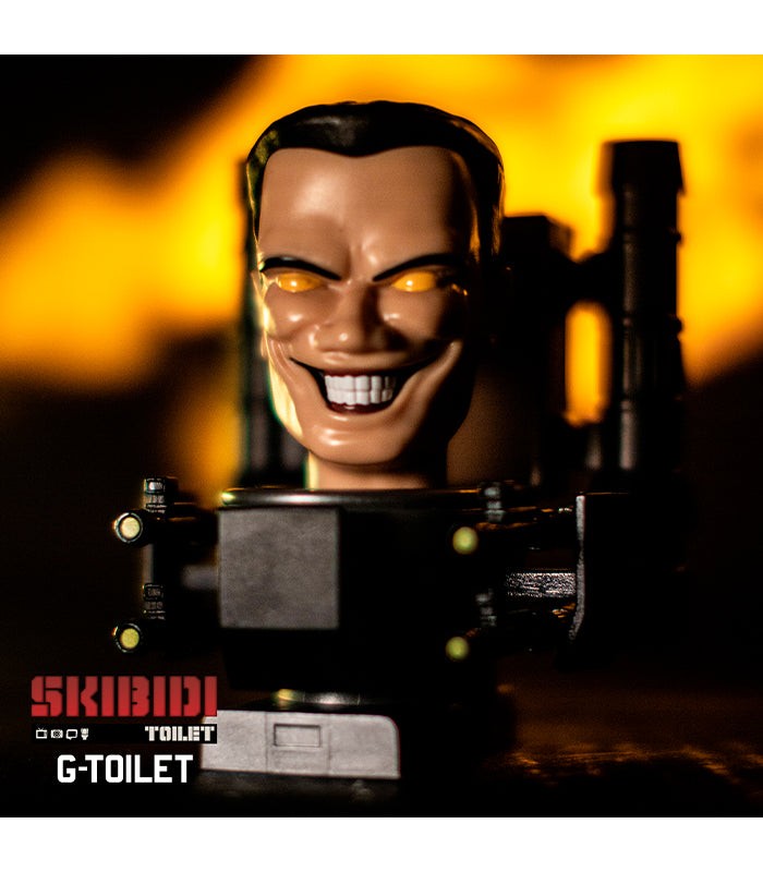 Skibidi Toilet Mystery Figure Series 1 G-Toilet collectible toy with glowing eyes.