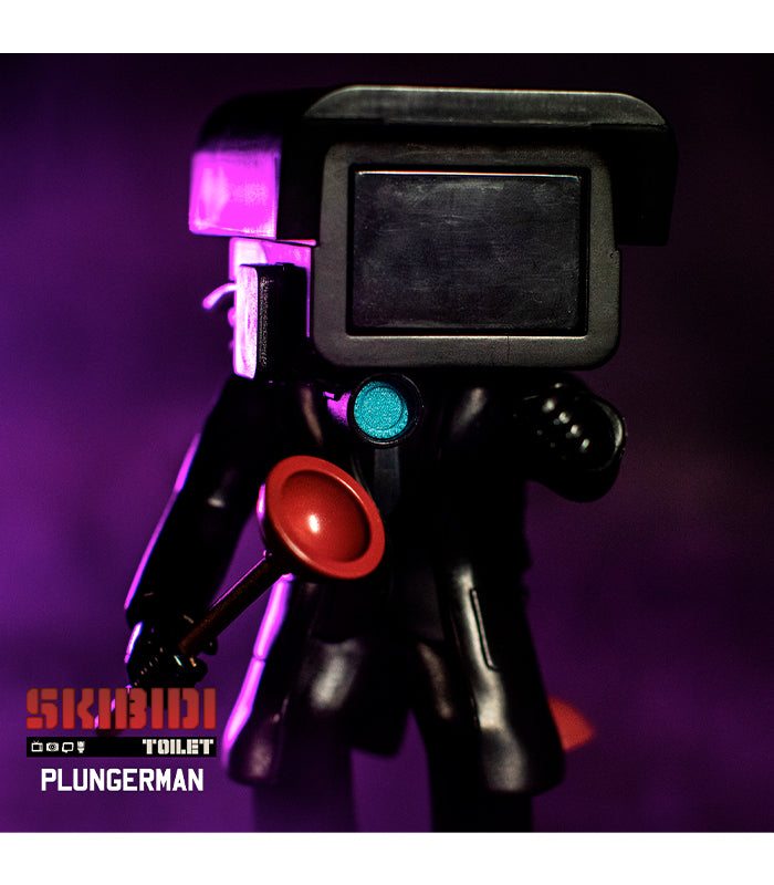 Skibidi Toilet Mystery Figure Series 1 - Plungerman collectible toy in dark setting.