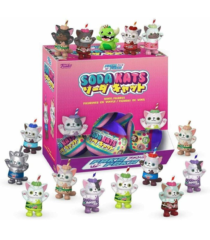 Adorable Paka Paka Soda Kats collectible figures in soda can designs.