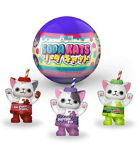 Load image into Gallery viewer, Paka Paka Soda Kats collectible figures featuring cat designs with soda cans, including Dr. Purr Purr, Purrple Pop, Meowntain Mew.
