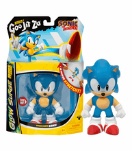 Load image into Gallery viewer, Heroes of Goo Jit Zu Sonic Glow Surge figure, stretchable Sonic toy with glow-in-the-dark feature.
