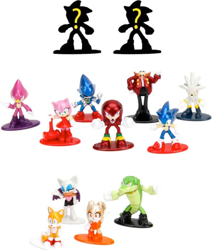 Sonic The Hedgehog die-cast metal mystery mini figure collection with 13 characters including Sonic, Knuckles, Tails, and more.