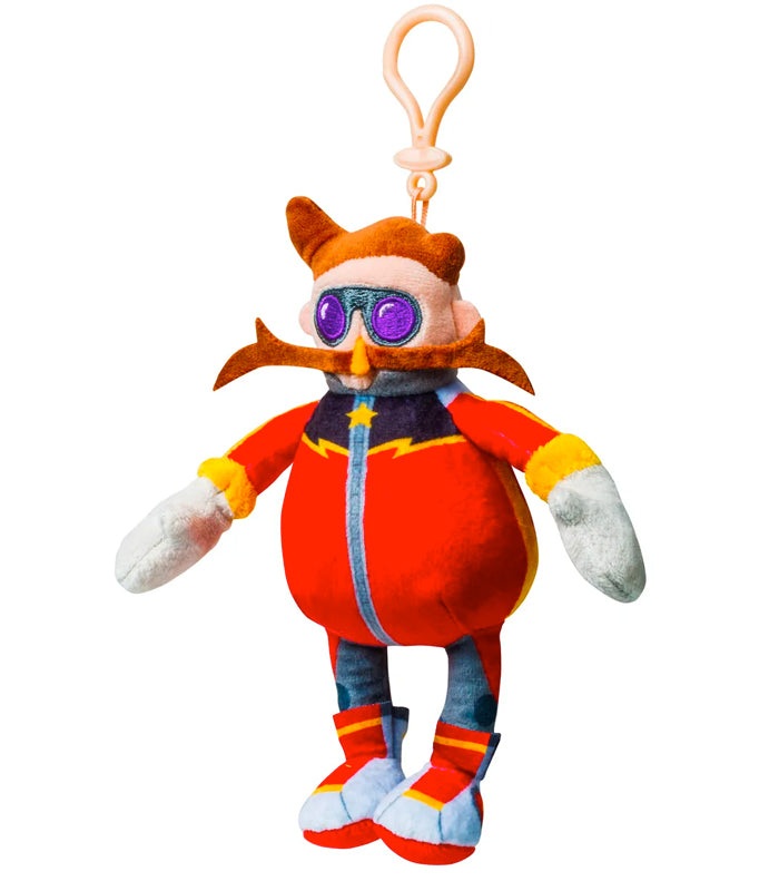 Dr Eggman Sonic Prime plush keyring with clip attachment, 15cm collectible accessory.