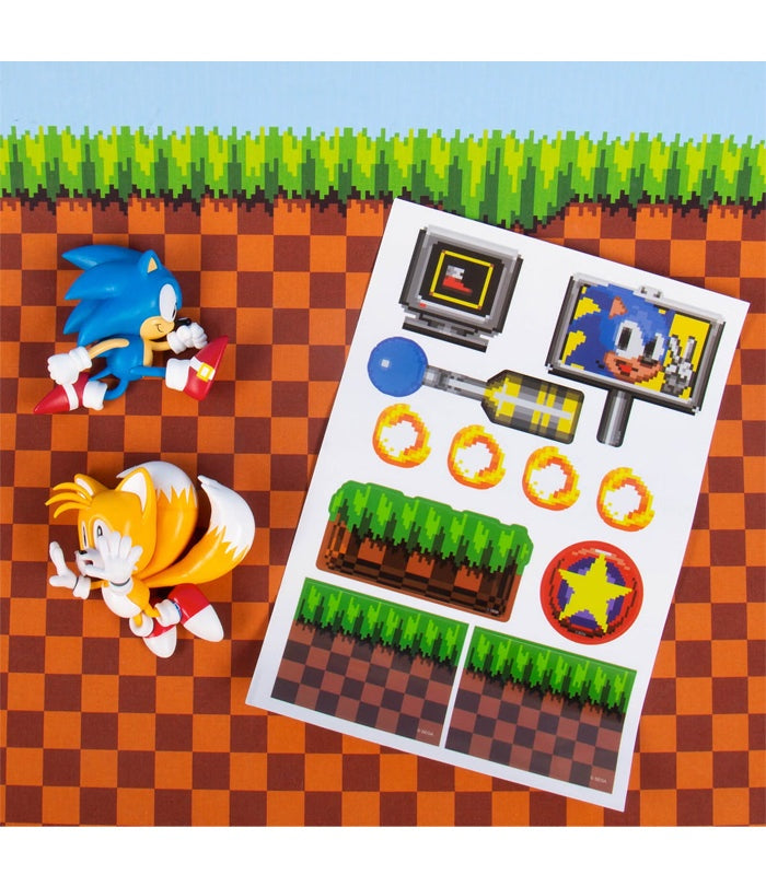 Sonic The Hedgehog Comic Ons wall heroes with Sonic and Tails figures and decals.