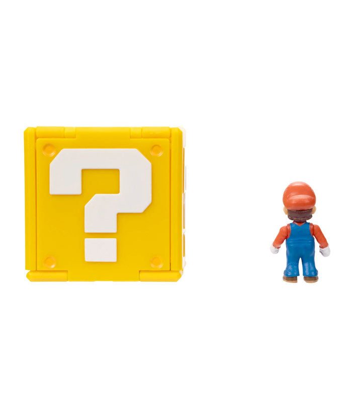 Movie 3cm Mario mini figure with yellow question block accessory.