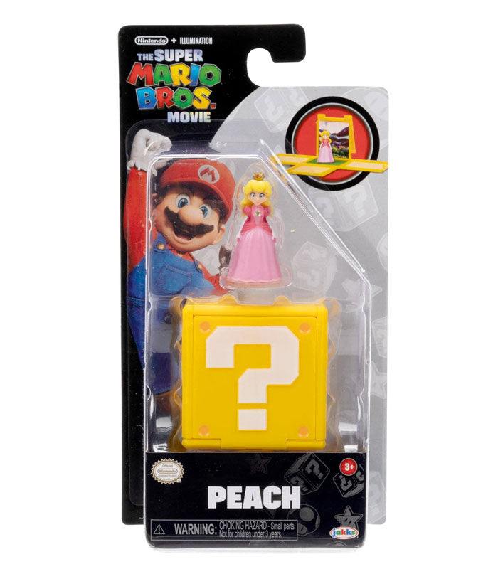 Super Mario Bros. Movie 3cm Peach Mini Figure with Question Block packaging.