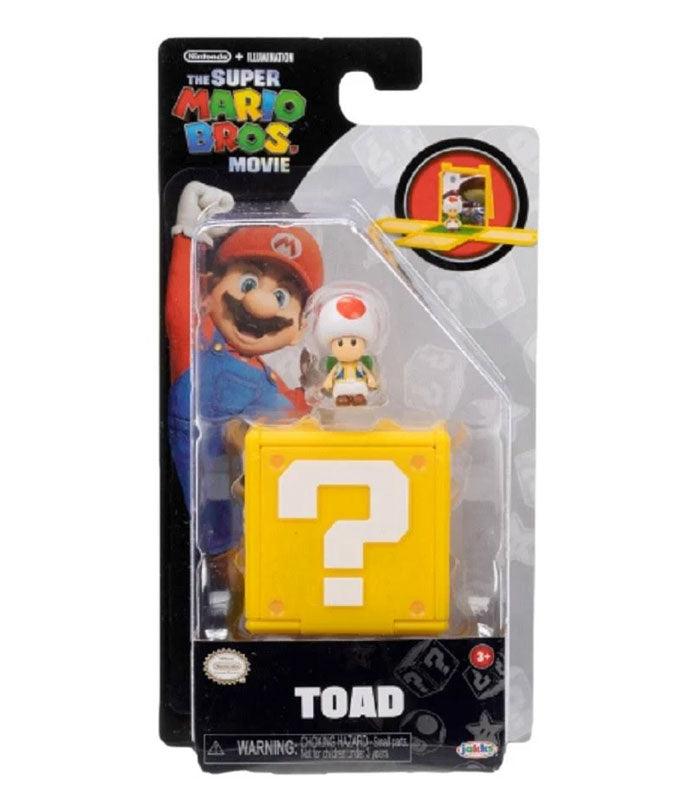 Super Mario Bros. Movie 3cm Toad Mini Figure with Question Block packaging.