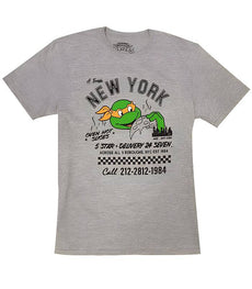 Officially licensed Teenage Mutant Ninja Turtles t-shirt featuring Michelangelo with New York pizza, XLarge.
