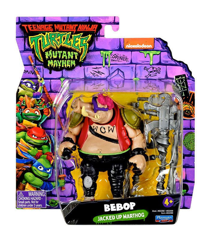 Teenage Mutant Ninja Turtles Movie Bebop Action Figure in Mutant Mayhem packaging with accessories.